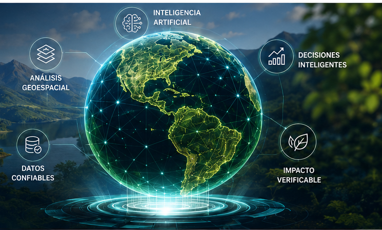Globo digital y capacidades de análisis geoespacial, inteligencia artificial, datos y decisiones